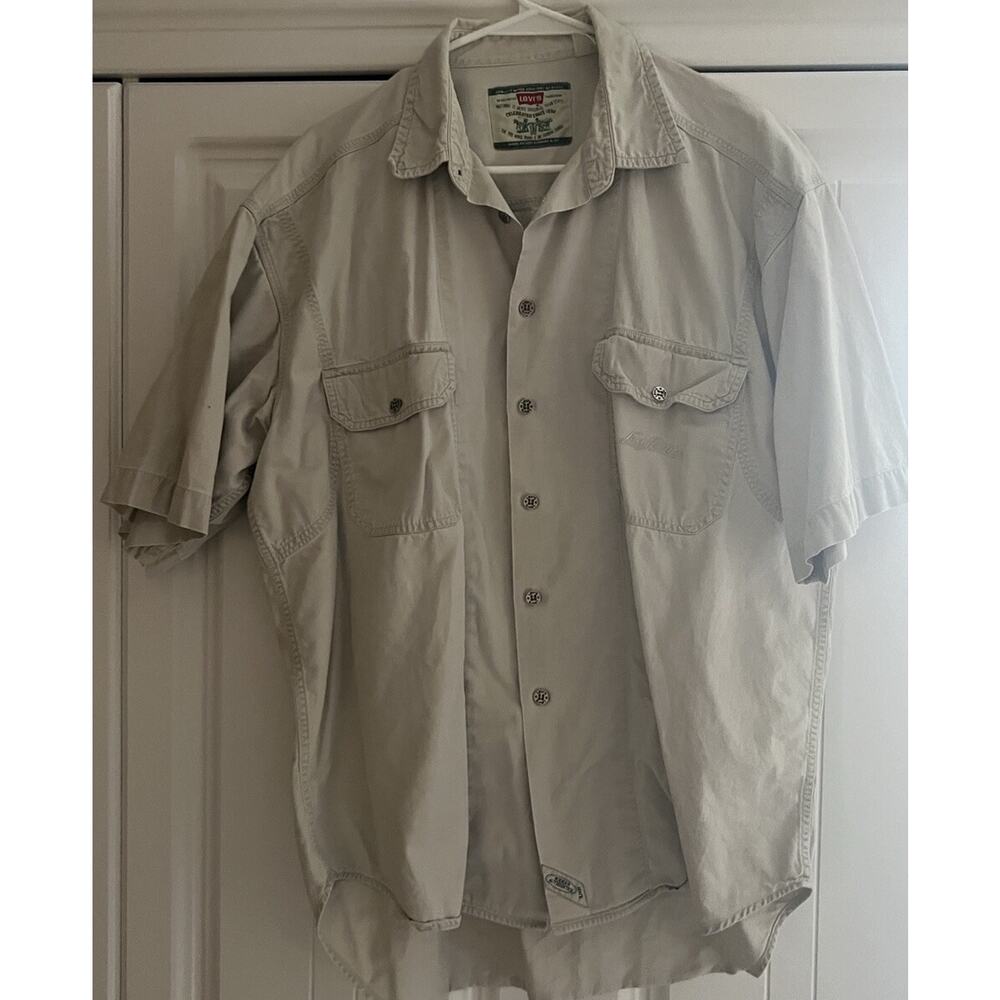 Vintage 1995 Levis Red Tab Beige Tan Button Down Shirt Mens Size L Rugged 90s